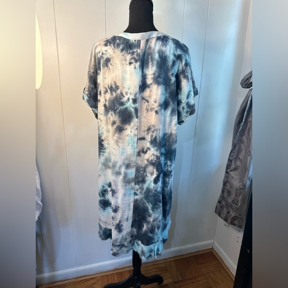 Umgee Women’s Small Blue Tie-dye Linen Blend Midi Dress - Picture 5 of 9